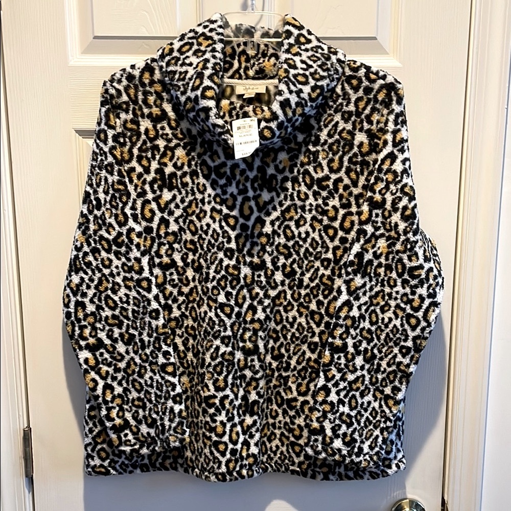 NWT Style & Co - Leopard Print Sherpa Cowl Neck Shirt - Size XL